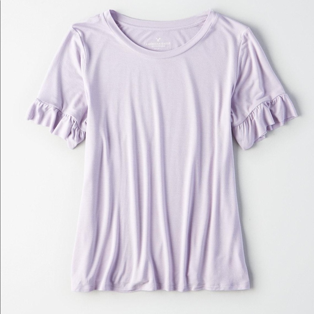 American Eagle Lilac Ruffle Sleeve T Shirt